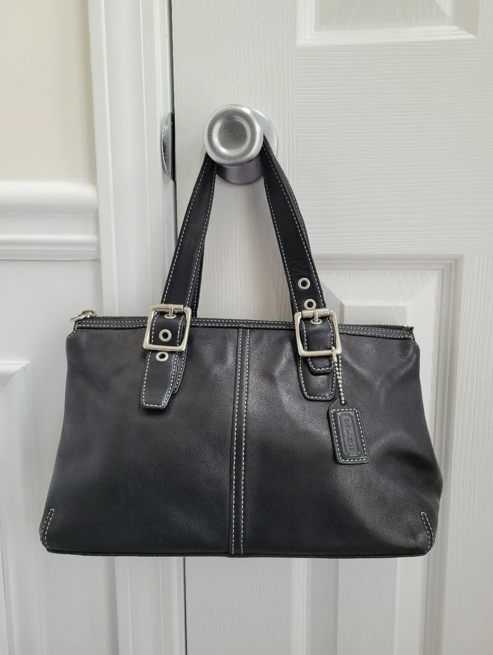 Coach Legacy 9545 Vintage Black Leather Zip Top Satchel Tote Bag Y2K Buckle